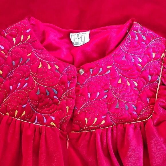 Vtg. Appel Fleece Zip Front Robe Housecoat Embroidered Floral Details M - Picture 6 of 8